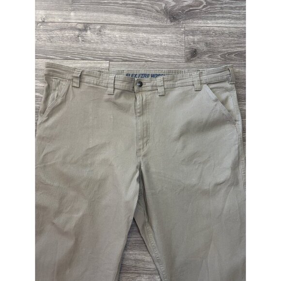 Duluth Trading Co Jeans Mens 46x32 Relaxed Flex Fire Hose Beige Canvas Utility - Picture 2 of 16